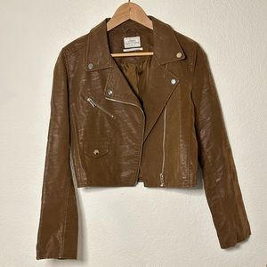 Urban Outfitters Womens Vegan Leather Moto Jacket Brown Size Medium